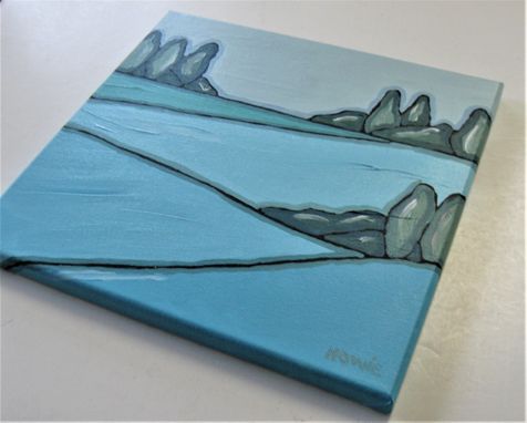 Custom Made Original Acrylic Turquoise Landscape Painting, 12 X 12