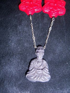 Custom Made Real Silver Necklace Chain With Solid Black Buddha Charm
