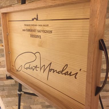 Custom Made Wine Crate Panel Original Handmade White Oak And Robert Mondavi Serving Tray.