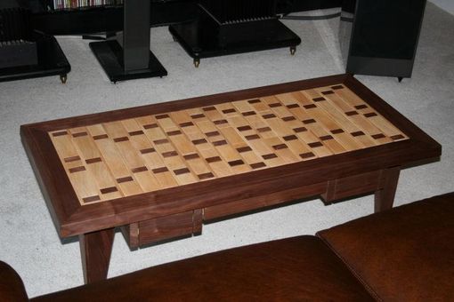 Custom Made Walnut And Birch Inlaid Coffee Table With Integral Music Stand