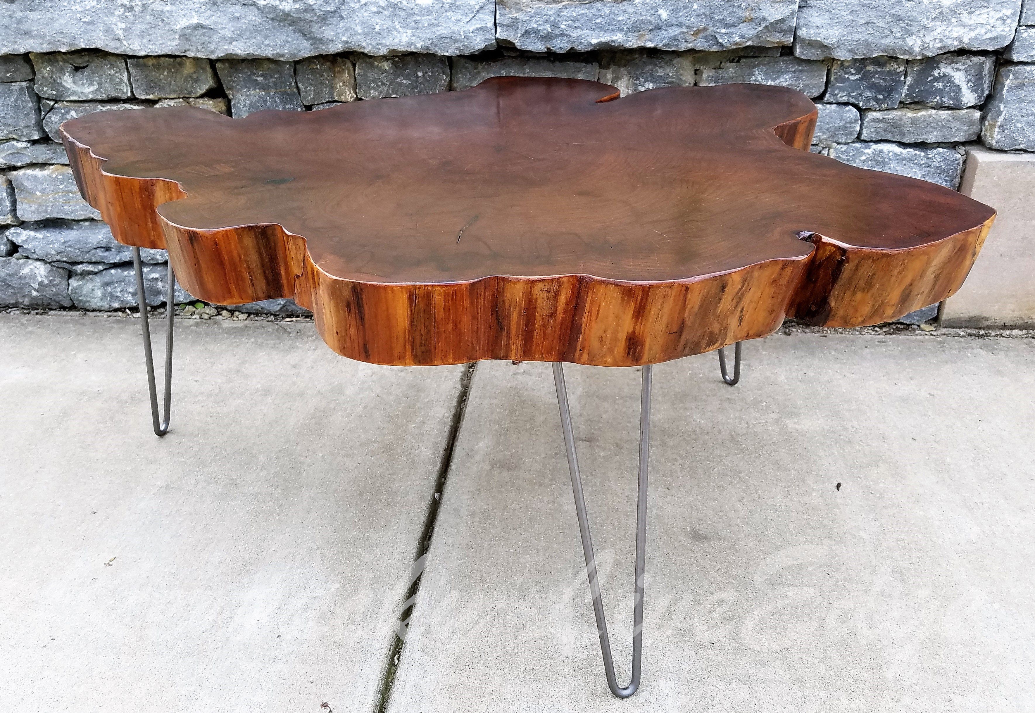 Hand Crafted Big Round Coffee Table Live Edge Slab Table Tree