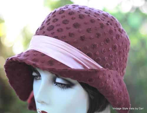 Custom Made Great Gatsby Designer Fabric 1920'S Cloche Hat In Fuchsia And Pink
