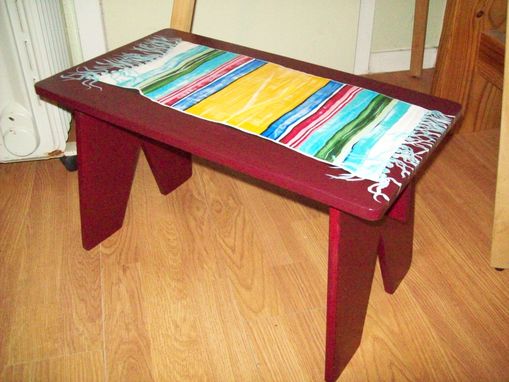 Custom Made Wood Bench / Step-Stool With Indian Blanket