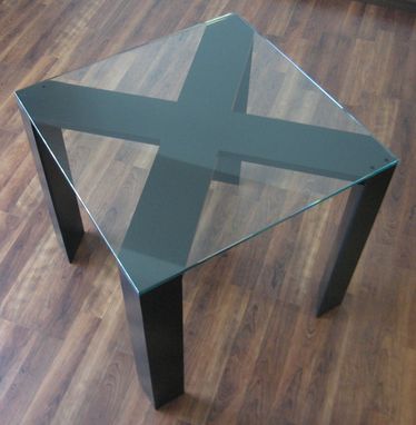 Custom Made Unique X Style End Table With Glass Top Modern