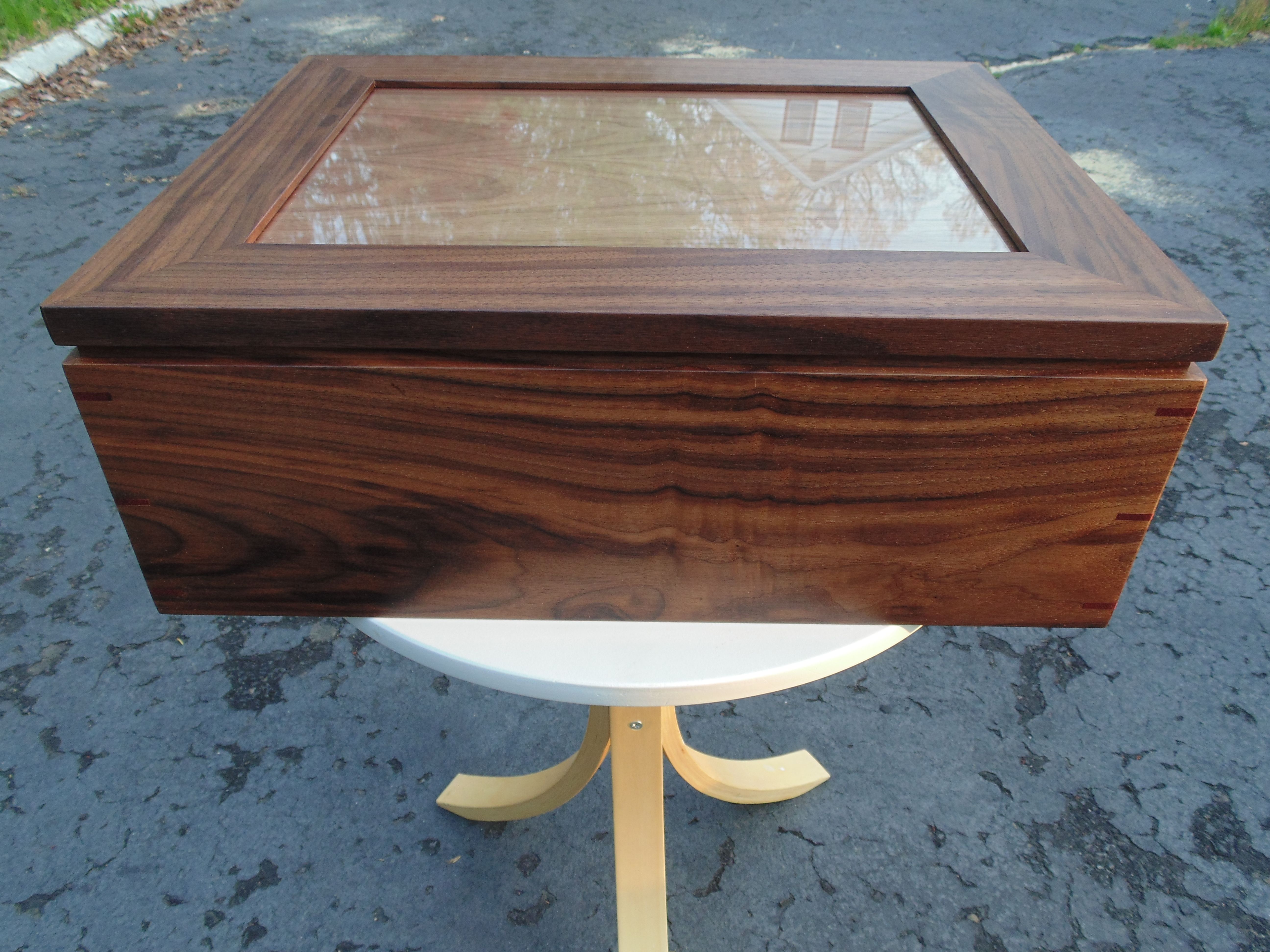 Hand Made Solid Walnut Keepsake Box W/ Picture Frame Lid by