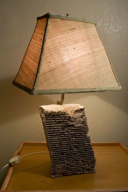 Custom Made Concrete Slab Table Lamp With Dupioni Silk Shade