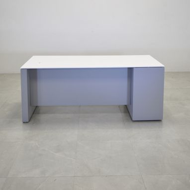 Custom Made Custom Modern Executive Office Desk With Cabinet, Engineered Stone Top - Denver Straight Desk