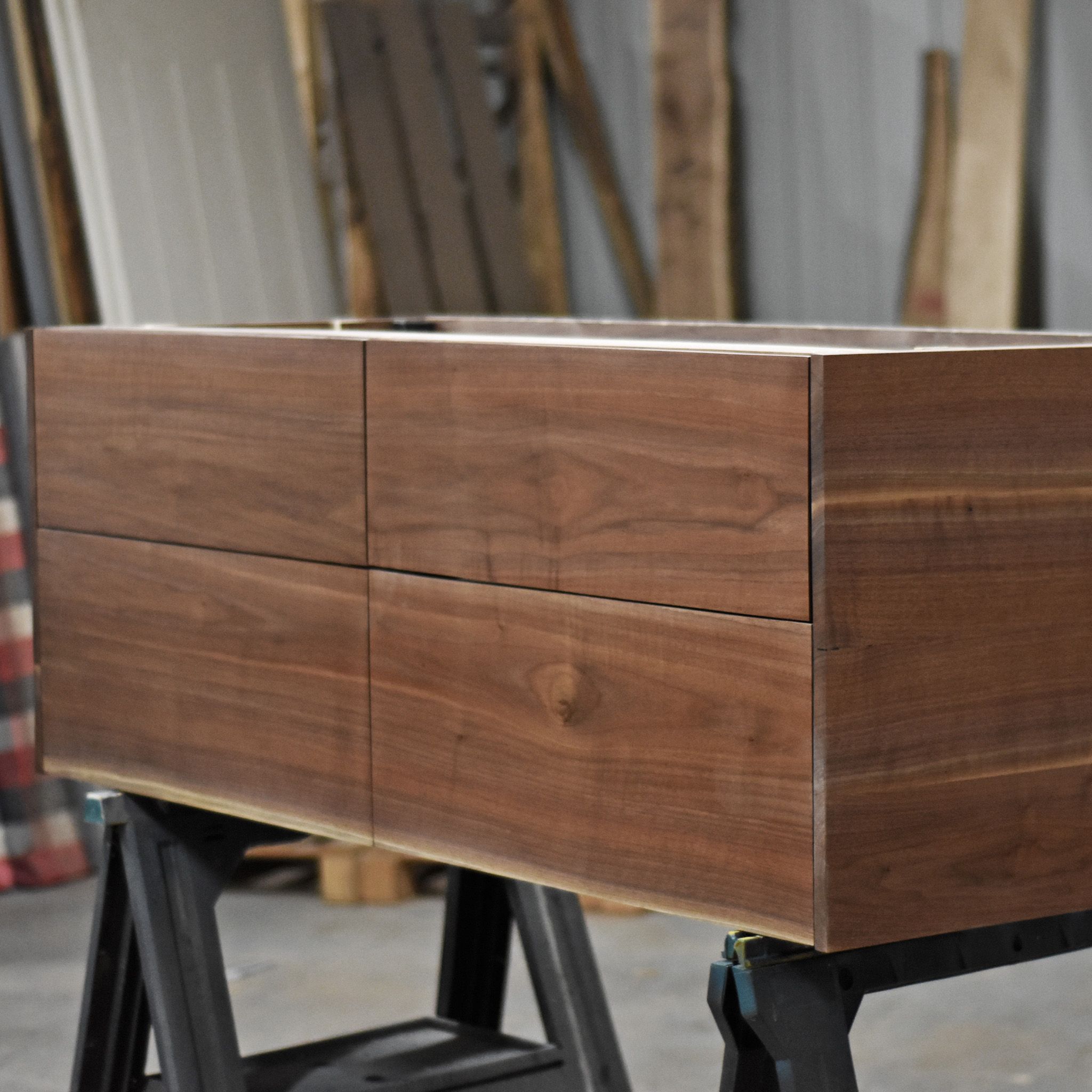 Hand Crafted Floating Walnut Bath Vanity With Continuous Grain by