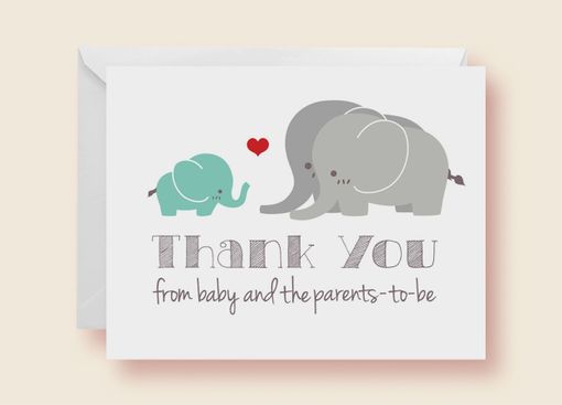 Custom Made Gender Neutral Elephant Baby Shower Thank-You Cards