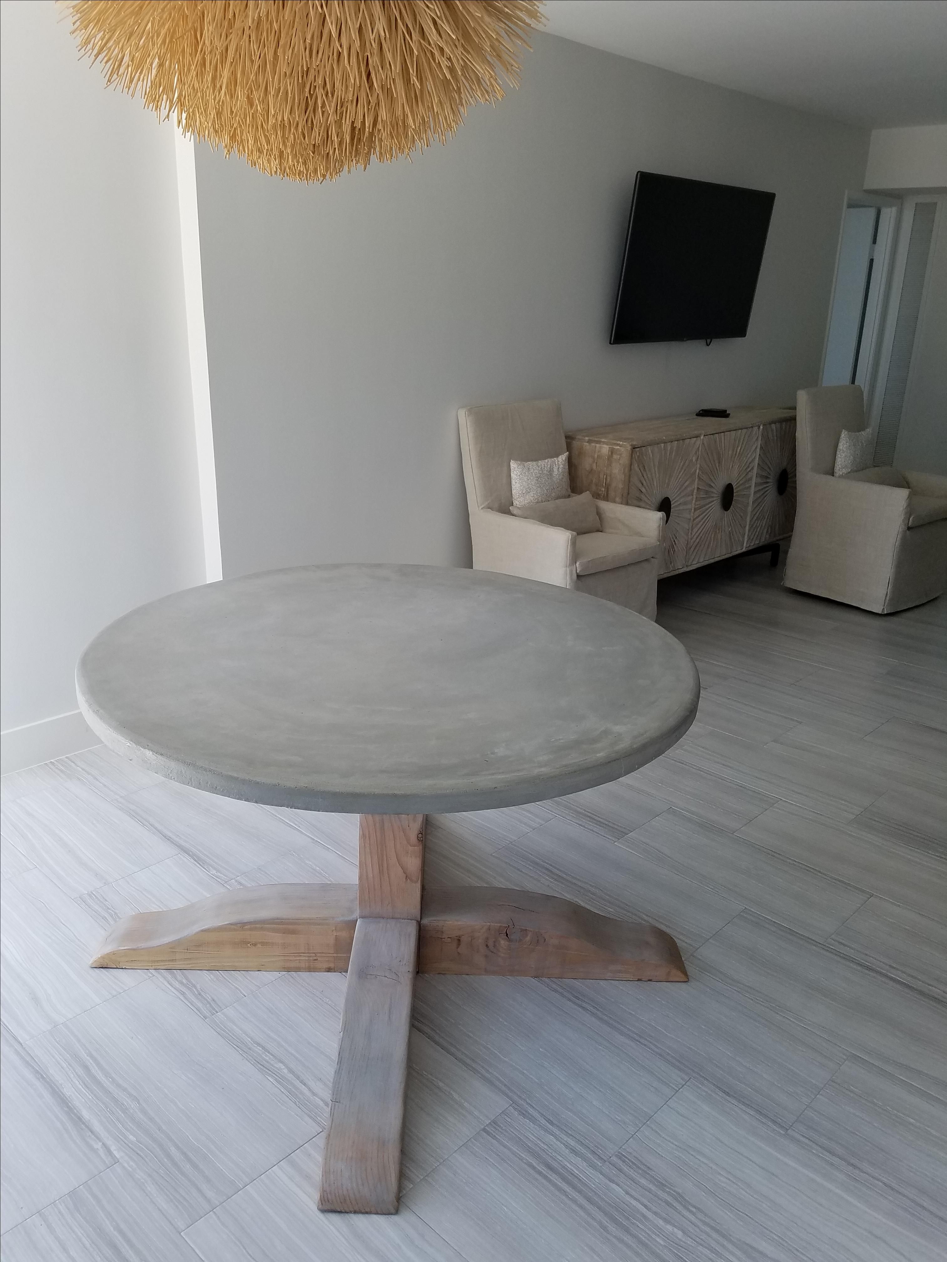 Hand Crafted Concrete Top Round Pedestal Table by Weld Wood Furniture & Design