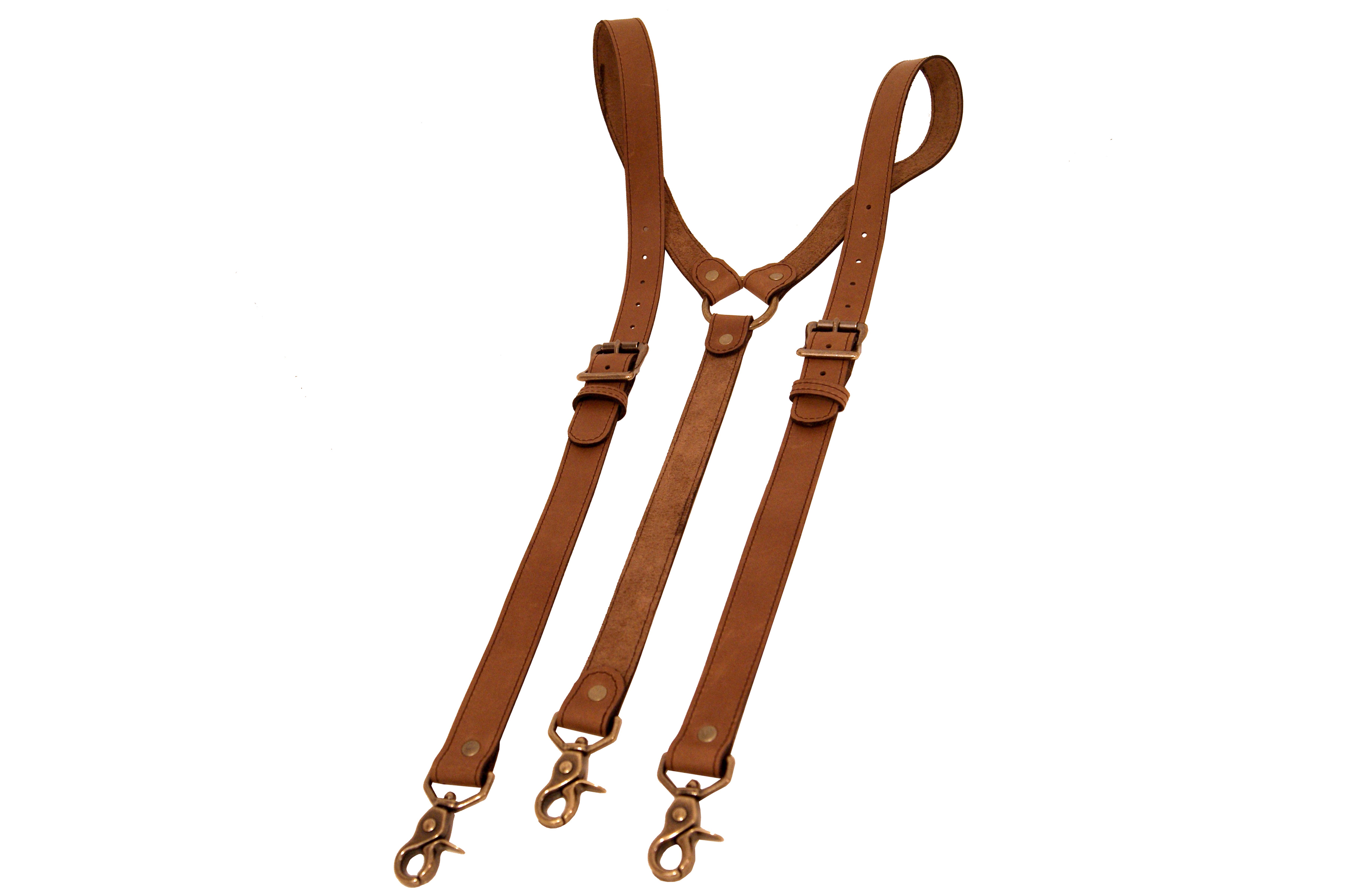 Brown Barbed Wire Leather Suspenders trigger scissor snaps 