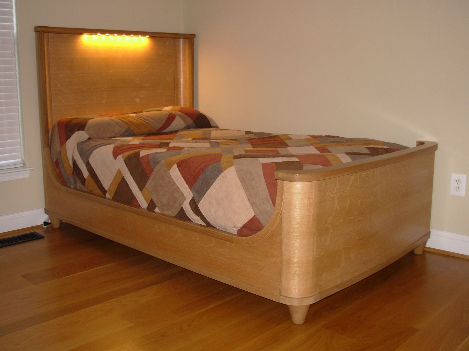 Custom Made Art Deco Shelter Bed In Quarter Sawn White Oak Lumber And