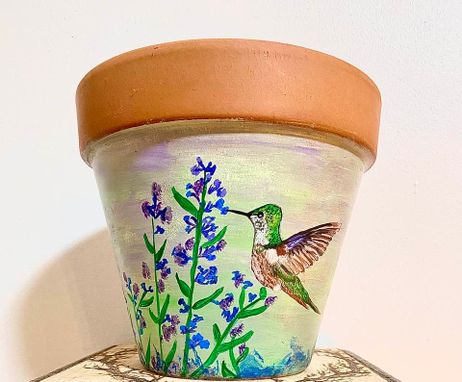 Custom Made Custom,  Flower Pots, Painted, Mom Gift, Any Size, Shape, Images, Dog Wood, Hummingbirds