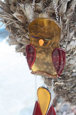 Custom Made Fused Glass Wind Chime With Amber Owl Design