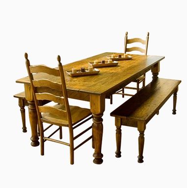Custom Made Pine Farmhouse Dining Table, Chairs & Matching Benches