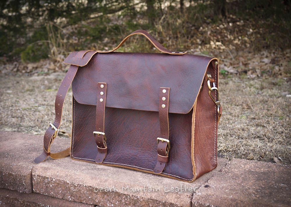 Custom Made Bison Leather Messenger Bag By Ozark Mountain Leather