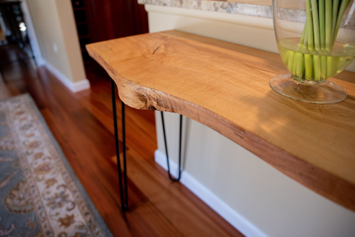 Custom Made Live Edge Console Table, Light Wood Entryway Table, With Metal Legs, Oak, Maple, Industrial
