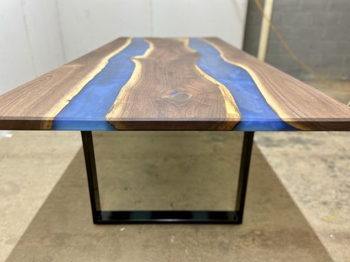 Custom Made Double River Epoxy Dining Table With U-Shaped Legs 30" X 60"