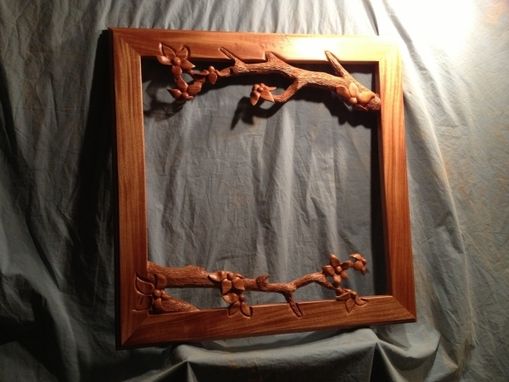 Custom Made Fine Art Frame, Cherry Blossom Scene, Hand Carved By Scott, Lazy River Studio