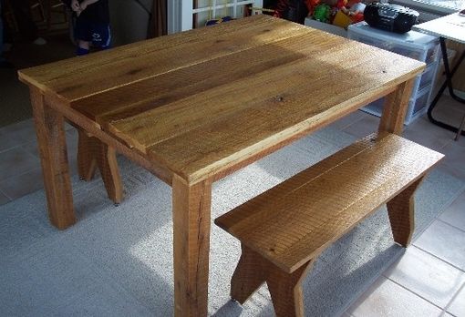 Custom Made Rustic Oak Table And Benches