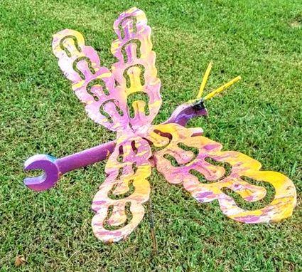 Custom Made Upcycled Junk Art Dragonfly Stake