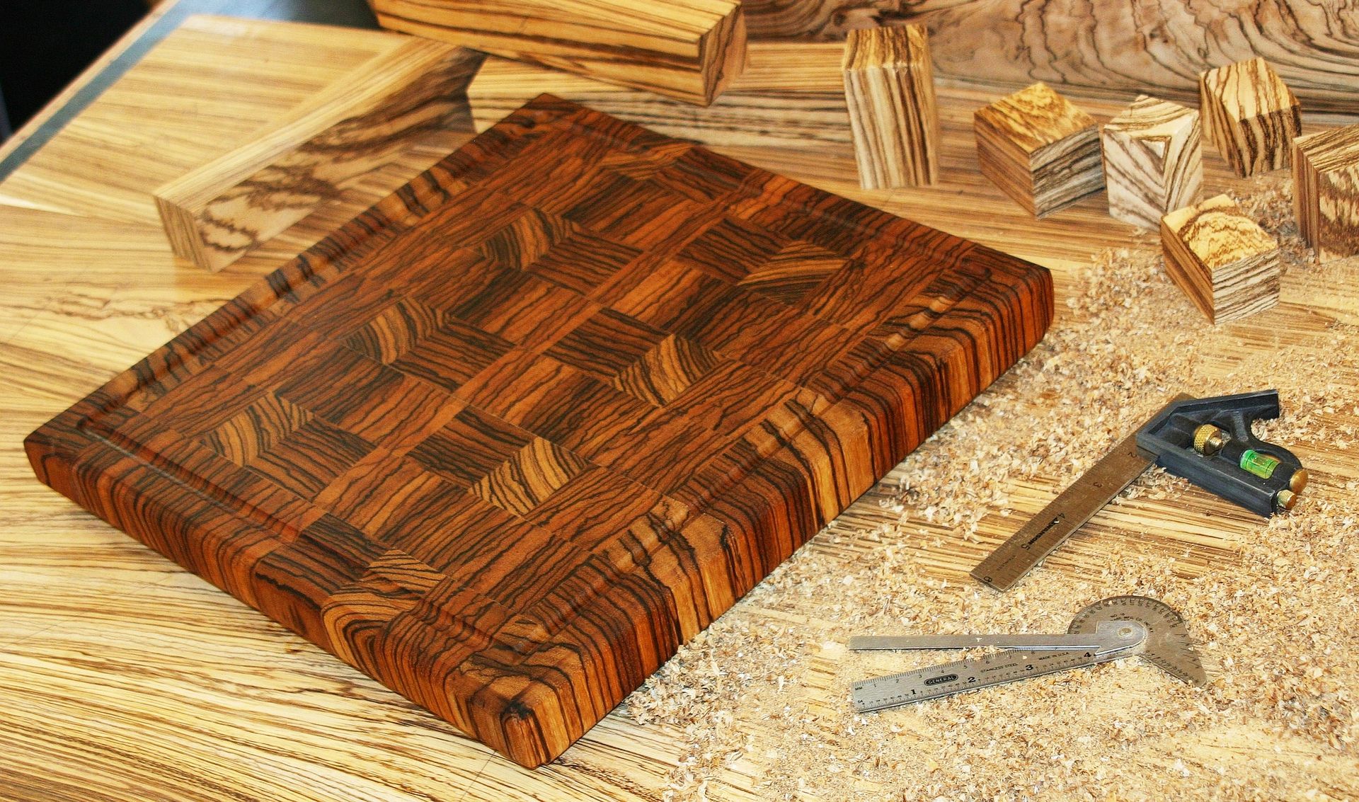 Hand Crafted Zebrawood End Grain Cutting Board by Carolina Wood Designs