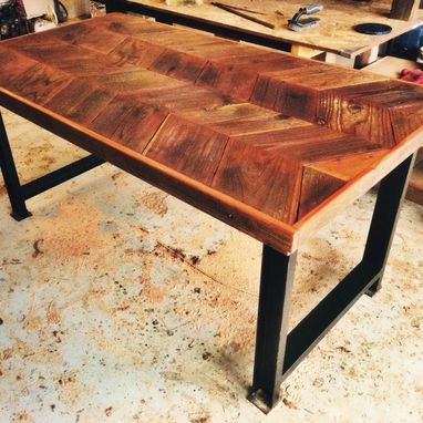 Custom Made Reclaimed Wood Chevron Farm Tables