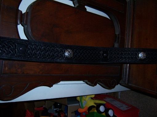 Custom Made Leather Belt Black Celtic Knot Design Stainless Steel Circle Buckle, Sca, Ren Faire, Renaissance, Larp, Reenactment