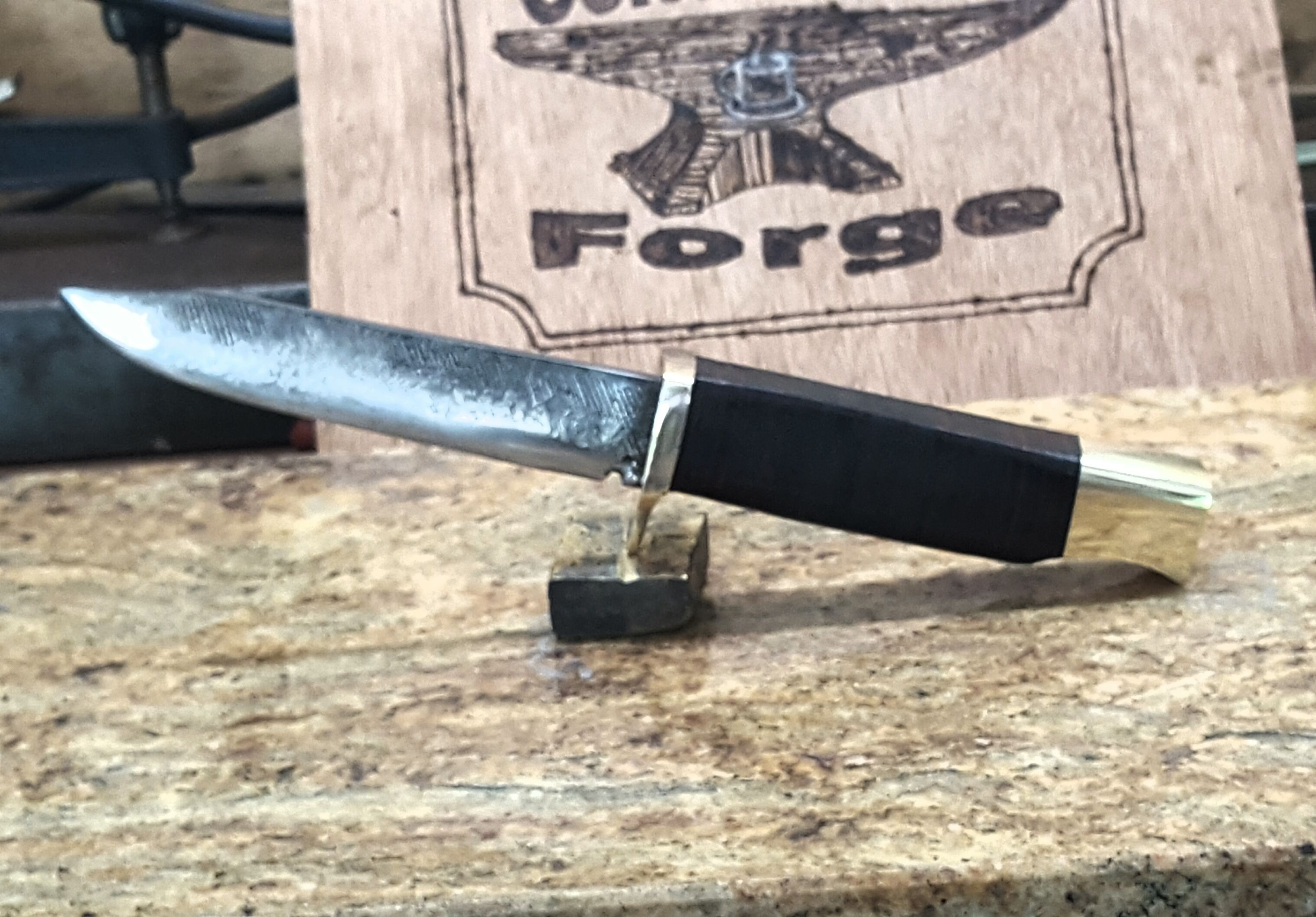 Buy Custom Forged Drop Point Knife, Brass Bolsters And Guards, Stacked  Leather Handle, made to order from CoffeeHouseForge