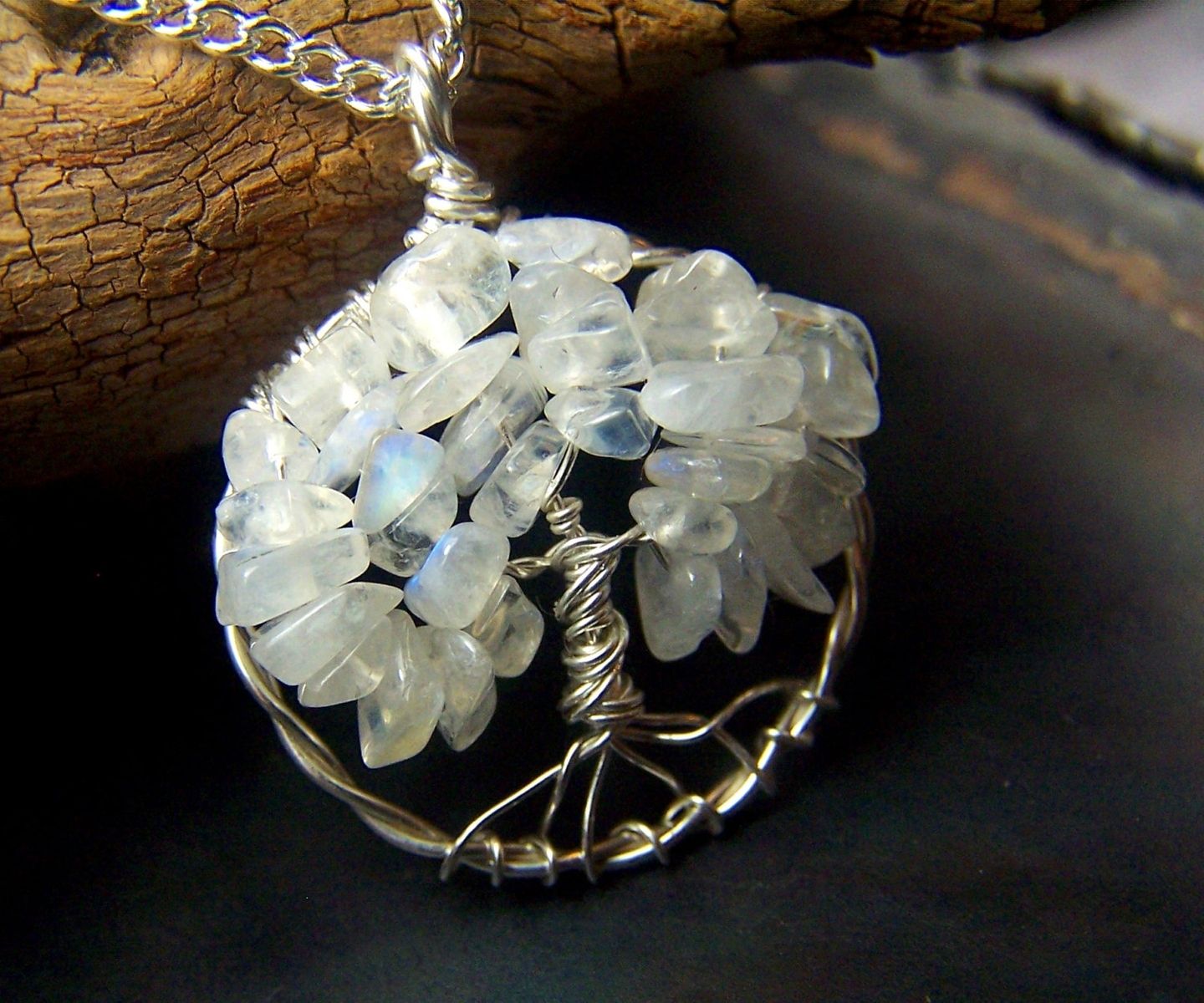 Hand Crafted Rainbow Moonstone Tree Of Life - Rainbow Moonstone ...