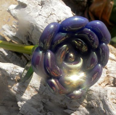 Custom Made Purple And Gold Long-Stemmed Glass Rose Ornament