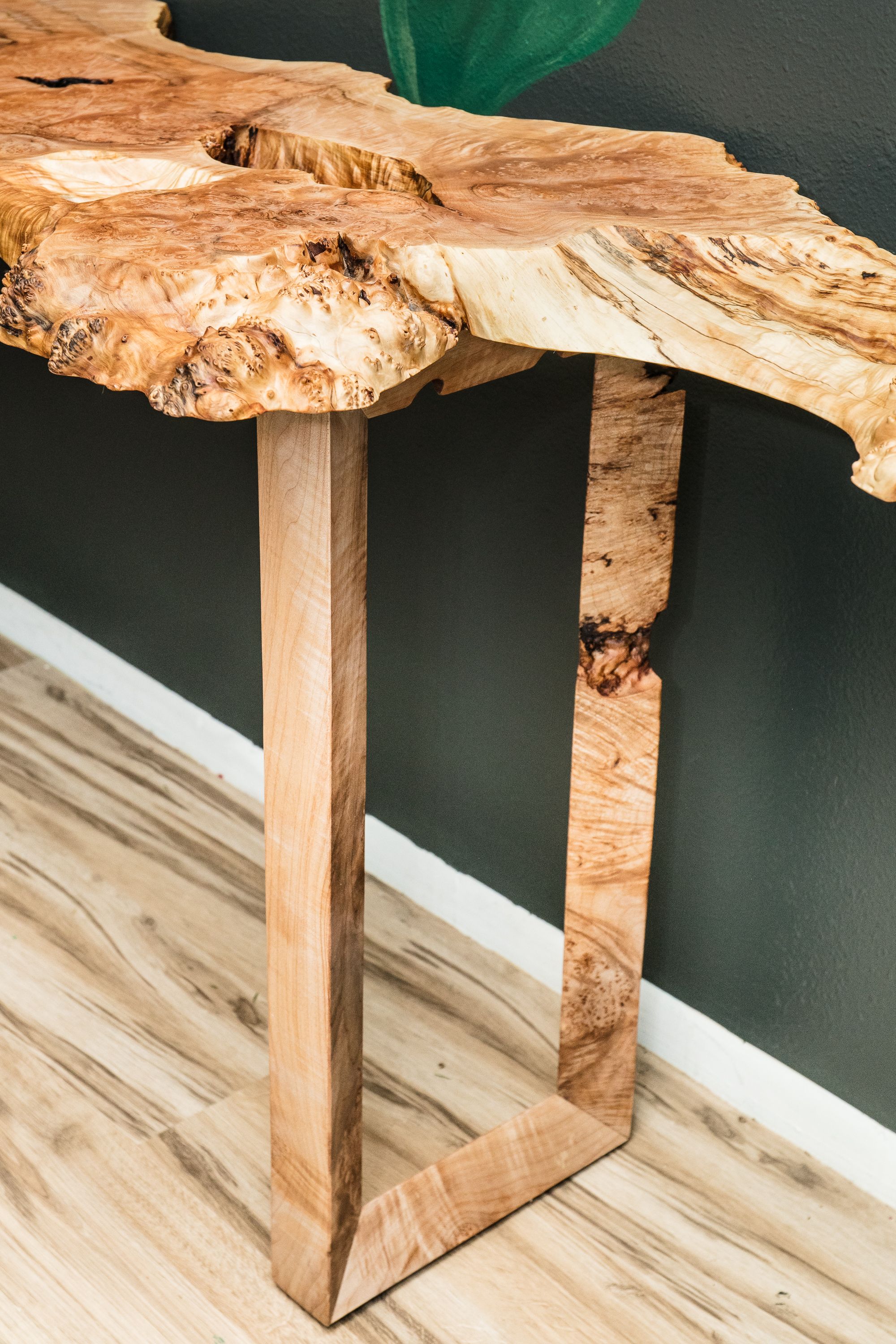 Buy Hand Crafted Maple Burl Live Edge Console/Sofa Table 92x18x30, made