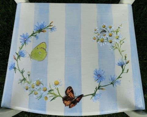 Custom Made Children's Chair Painted With Wild Flowers And  Butterflies