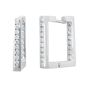 Hand Made Diamond In And Out Square Hoop Earrings 14k White Diamond In And Out Square Hoop Earrings 14k White Gold