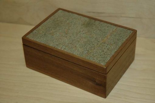 Custom Made Medium Sized Walnut Box With Stone Inlay