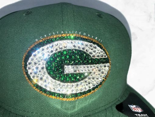 Custom Made Green Bay Packers Nfl Crystallized Snapback Baseball Cap Genuine European Crystals Bedazzled
