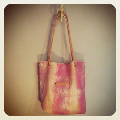 Custom Made Organic Painter's Canvas Tote // Watercolor Hand Painted // Leather Handles // Rivets
