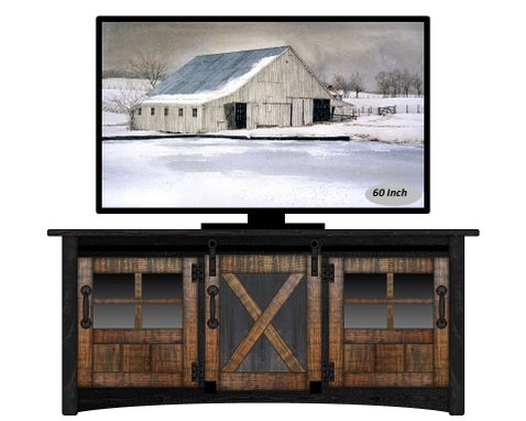 Custom Made 70" Rustic Blacknbrown Tv Cabinet / Wall Unit With Sliding Barn Doors