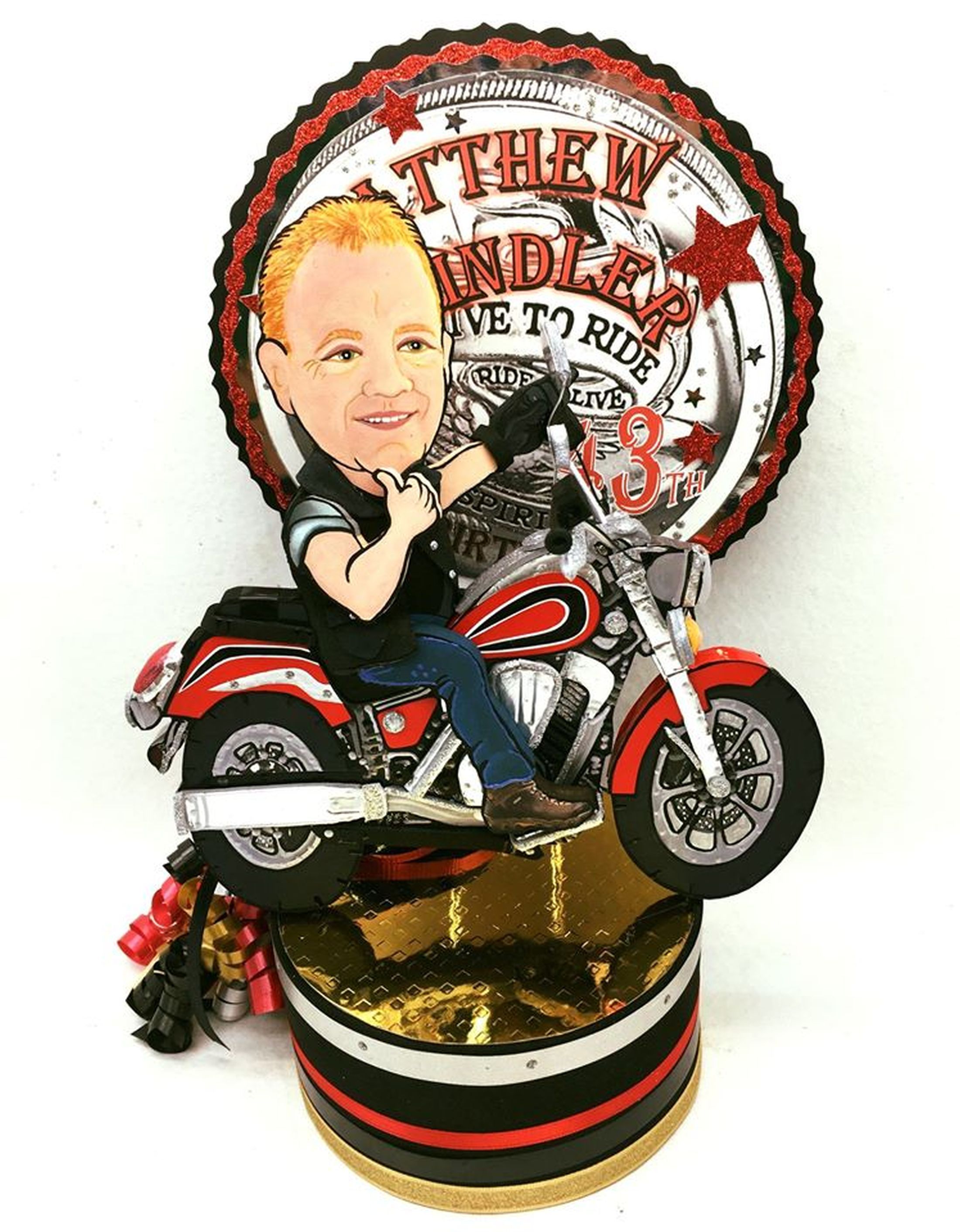 Personalized Biker Silhouette Motorcycle Birthday Cake Topper Sports Team Party 