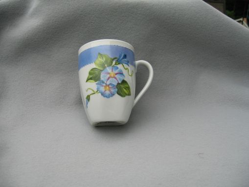 Custom Made Hand Painted Blue Morning Glory Mug.