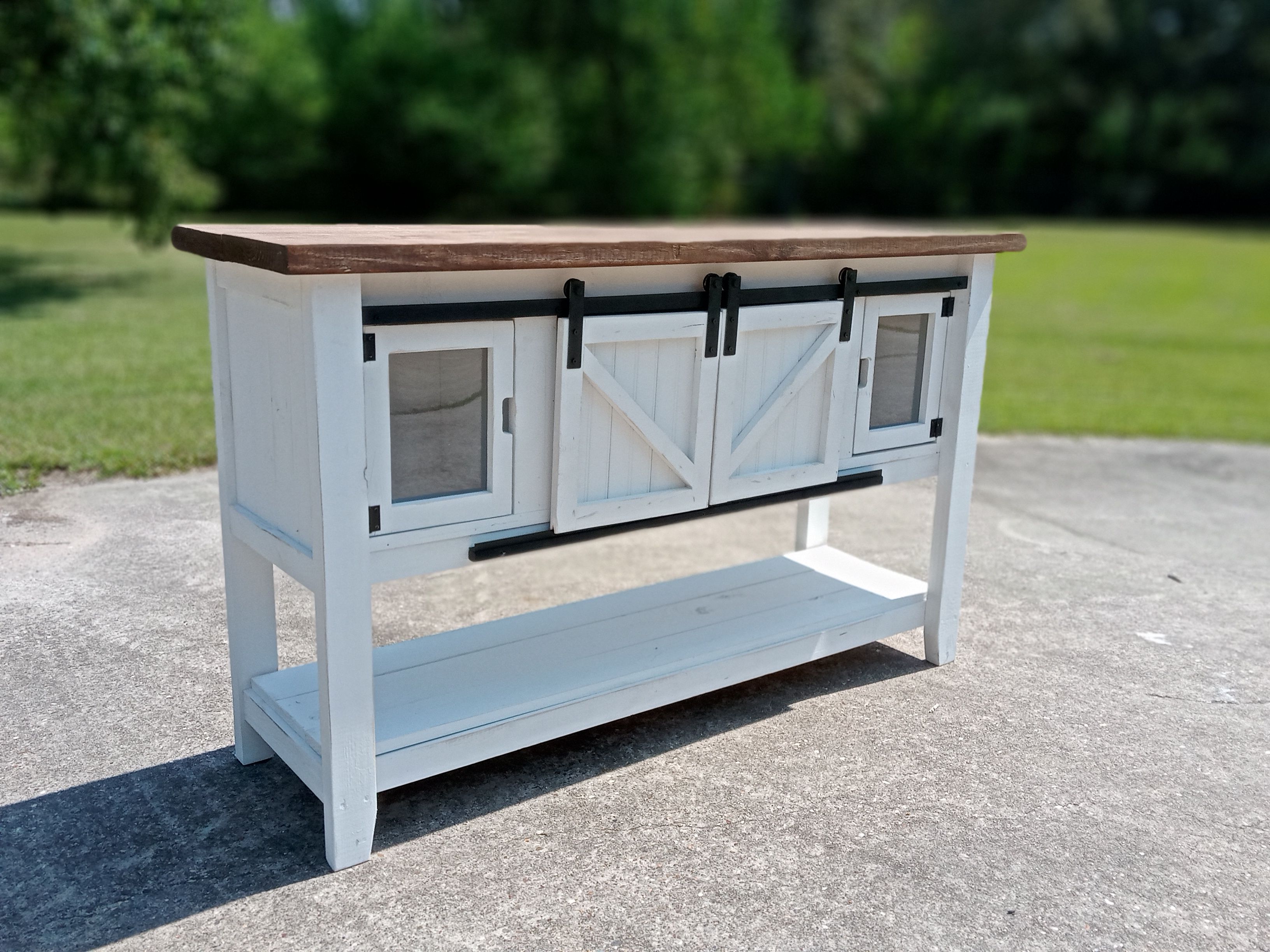 Buy Hand Crafted Farmhouse Buttet With Shiplap Sliding Doors White And Brown Glass Doors Custom