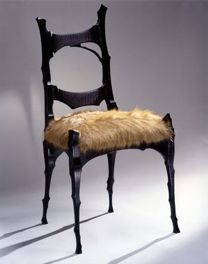 Custom Made Black Chair With Faux Fox Fur