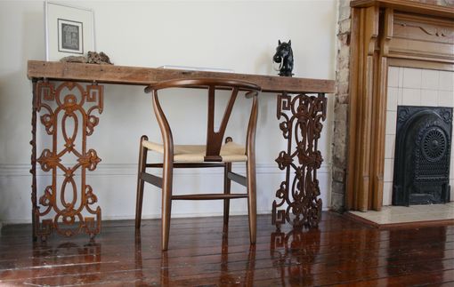 Custom Made The Piety Table-Console Table Or Writing Desk Made From Reclaimed Wood And Wrought Iron