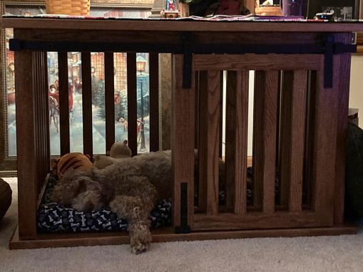 Custom Made Wood End Table / Side Table Pet Crate With Barn Door