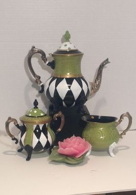 Custom Made Hand Painted Silver Tea Set//Harlequin//Painted Teapot