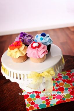 Custom Made Four Multi-Colored Felt Vanilla And Chocolate Cupcakes