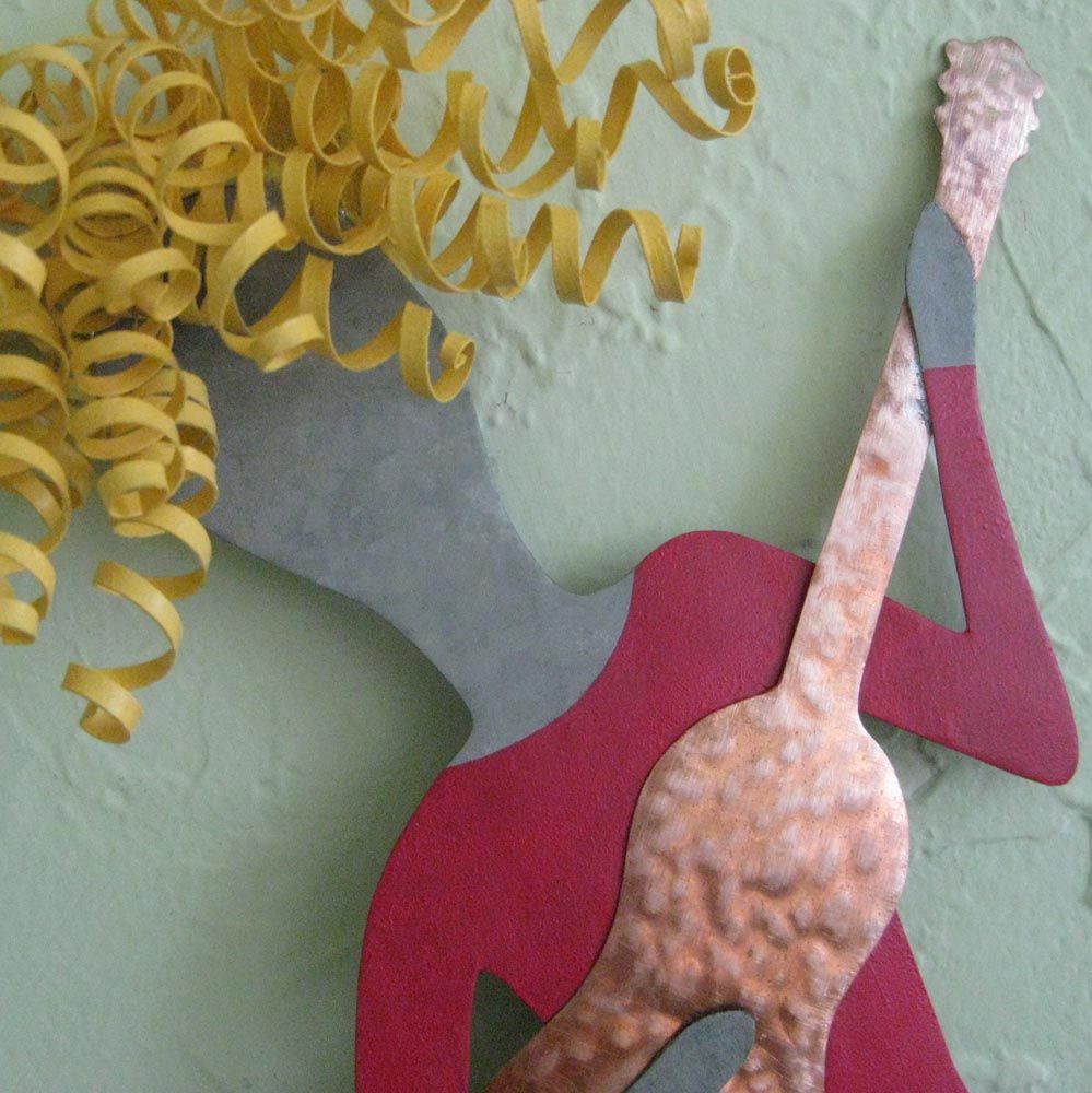 Hand Crafted Metal Art Music Wall Decor Guitar Lady Reclaimed Metal