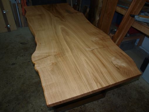 Custom Made Live Edge Chestnut Table With Steel Base.