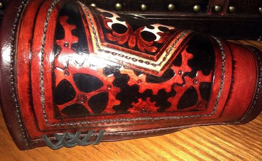Custom Made Large Steampunk Cuff With Fur Lining Hand Made And Tooled Custom Fit Medieval Armor Larping Cowboy Cuff