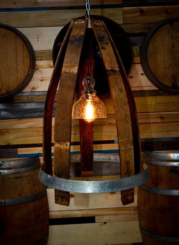 Buy Custom Made Rustic Wine Barrel Light With Handblown Glass And